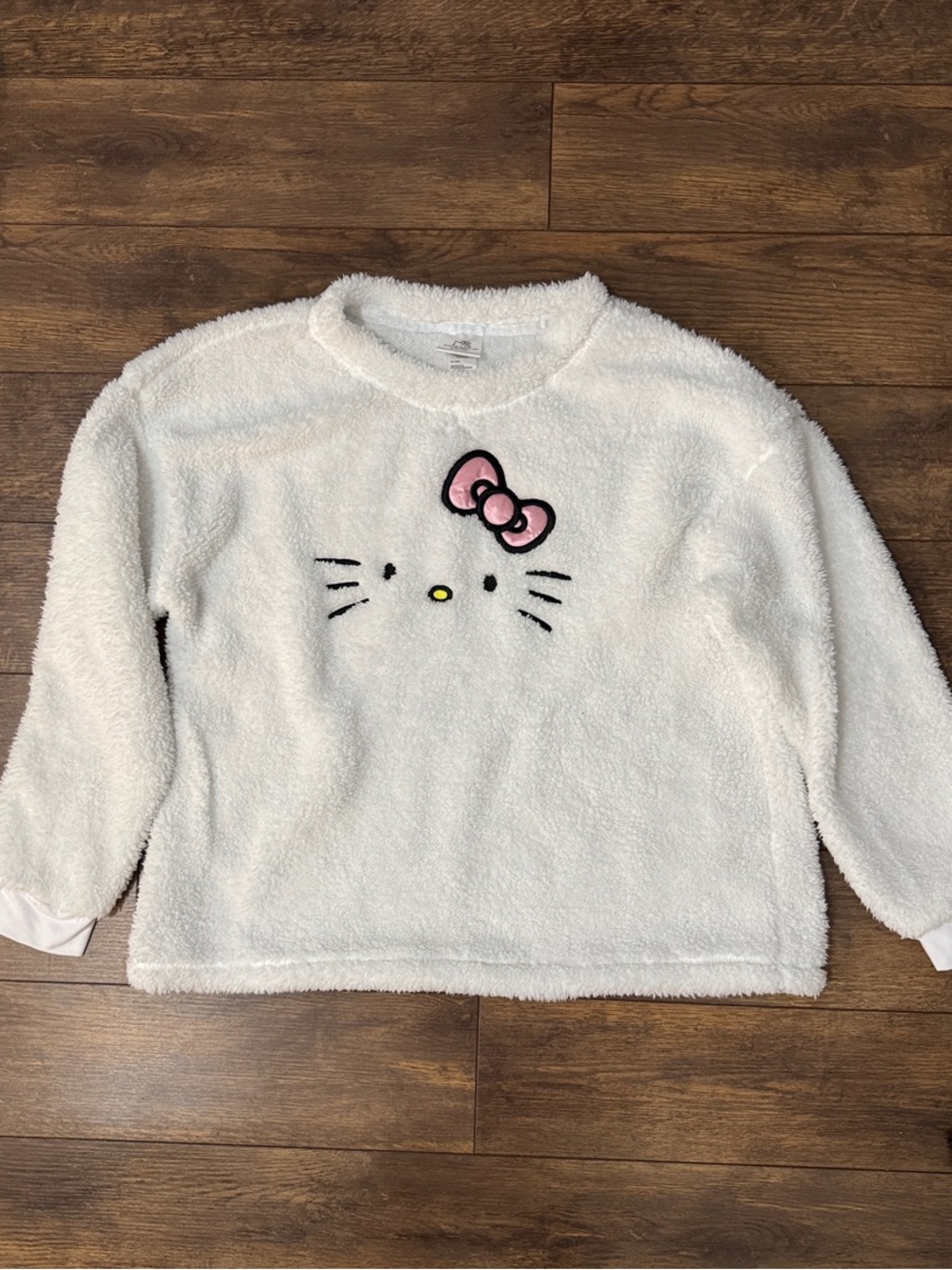 Hello Kitty Plush Crew Sweatshirt in White with Pink Bow